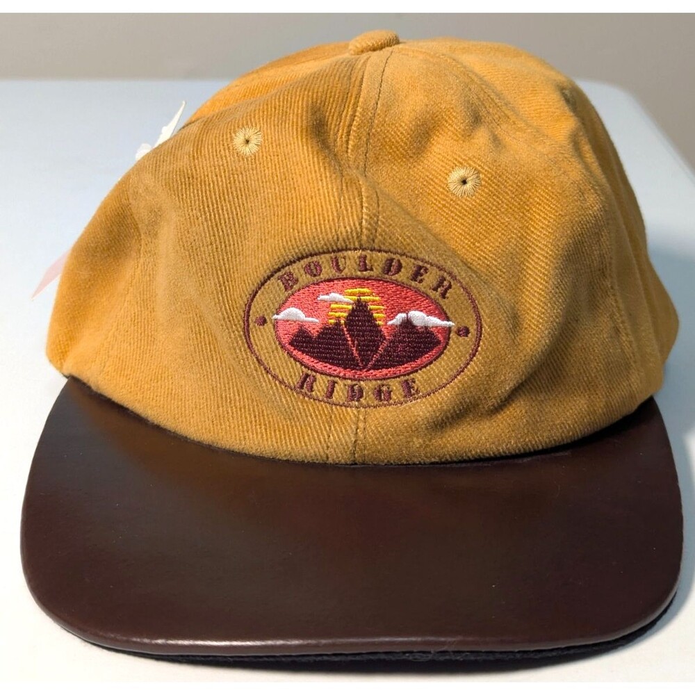 Vintage Boulder Ridge Strapback Hat Cap Mustard Yellow Corduroy Leather Brim NWT